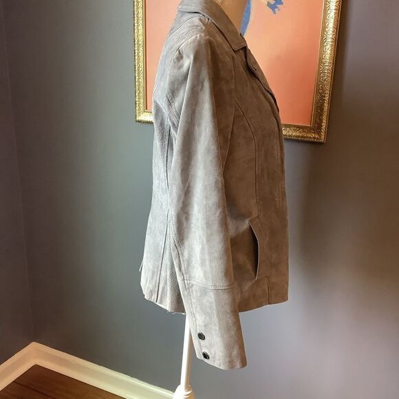 Isaac Mizrahi Gray Suede Leather Jacket 🧥 🩶❤️🩶 - Picture 3 of 9